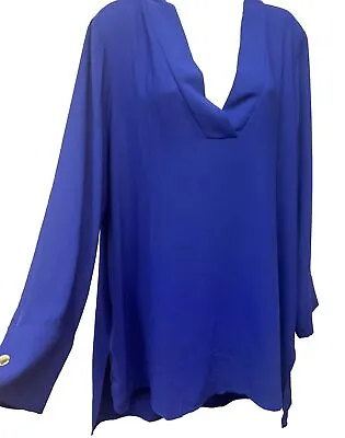 NWT Eloquii Blouse Women's 18 Semi Sheer V Neck Long Sleeve Tunic Blouse Blue • $23.76