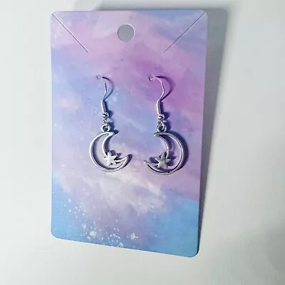 Crescent Moon And Star Stainless Steel Hook Handmade Dangle Earrings  • $15