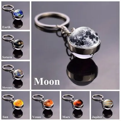 Luminous Double Side Glass Ball Planet Keychain Ring Galaxy Solar System Space • $2.10