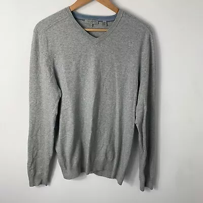 Ted Baker Jumper Mens Large Grey 4 V Neck Pullover Sweatshirt Sweater Top Casual • £14.99