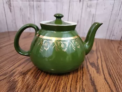 Vintage Hall Teapot Green W/Gold Trim And Lid Wonderful Condition For Age👍 • $24.75