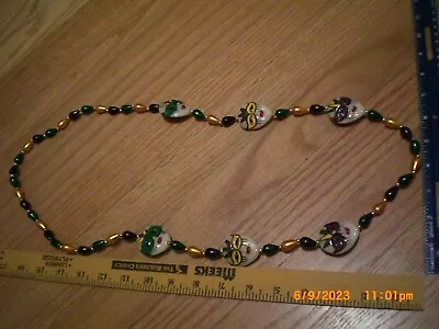 Vintage Mardi Gras Bead Necklace Hand Painted Face Masks • $9