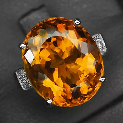 Topaz Orange Champagne Oval 14.70 Ct.Sapp 925 Sterling Silver Ring Size 6.5 Gift • $37.63