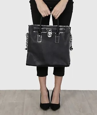 Michael Kors Hamilton Satchel Bag Black With Silver Chain Lock & Key • $120