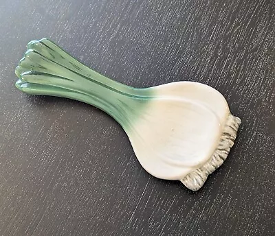 VTG Spoon Rest Relish Dish Ceramic Onion Leek Scallion Majolica Style 11.5 X5  • $9.99