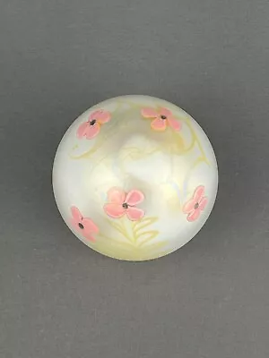 VANDERMARK White Iridescent Glass 2 3/4  Paperweight Pink With Flowers - 1979 • $119