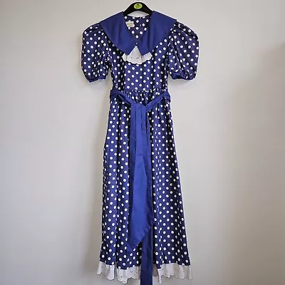 Laura Ashley Vintage Blue Polka Dot Print Long Summer Dress Age 11-12 Years • £44.99