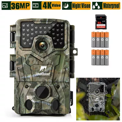 36MP Wildlife Trail Camera 4K Game Outdoor Night Vision Hunting Cam&32GB SD Card • £48.99