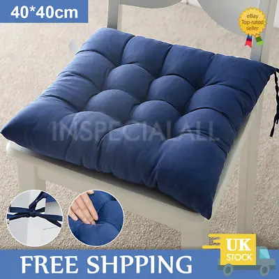 4PCS Chair Seat Pads Cushion Tie On Dining Garden Room Kitchen Patio Navy Blue • £15.99