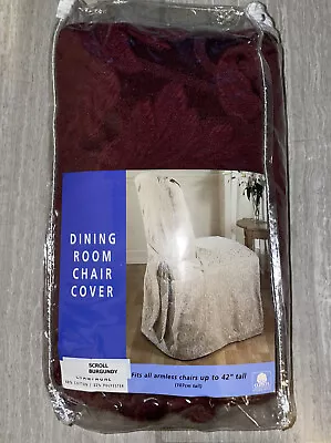 VTG New SUREFIT Burgundy Dark Red Matelasse Damask Dining Parson Chair Cover • $24.99