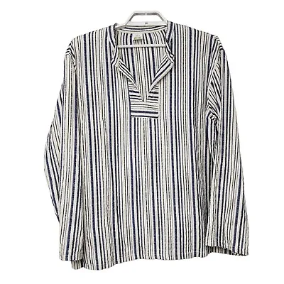 Giras Made In Greece Mens XL 4 Cotton Tunic Shirt Long Sleeve Stripe Pullover  • $34.98