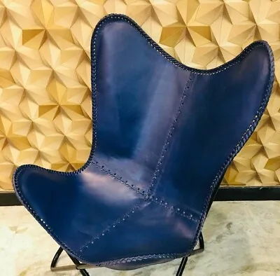 Home & Garden Vintage Blue Leather Butterfly Chair • $159