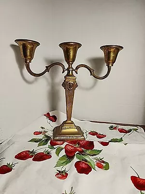 Vintage Rams Head Candelabra 3 Arm Brass Taper Square Base Centerpiece • $35