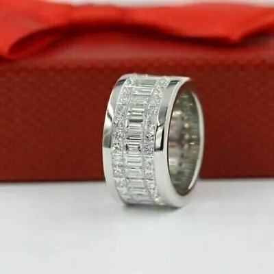 Men's 3Ct Baguette Cut Lab Created Diamond Gift Band Ring 14K White Gold Plated • $188.99