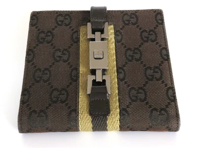 $147.25 • Buy GUCCI Dark Brown GG Canvas Leather Jackie Wallet