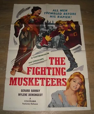 1963 Fighting Musketeers 1 Sheet Movie Poster Gerard Barray Mylene Demongeot • $9.99