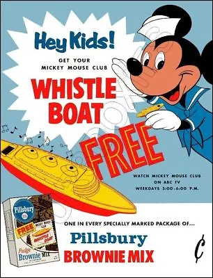 1950's Mickey Mouse Store Advertising Standup Sign Pillsbury Whistle Boat Disney • $16.95
