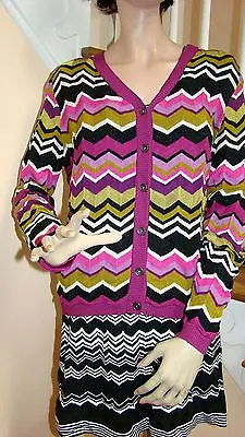 MISSONI Target Fuchsia Multi Passione Zig Zag Knit Sweater Cardigan V-Neck XL • $74.99