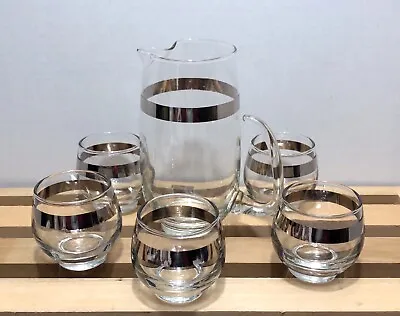 VTG Martini Set Roly Poly Silver Band MCM Barware Pitcher Dorothy Thorpe Style • $45