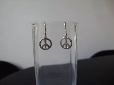 VINTAGE 1980s PEACE SIGN/SYMBOL  STERLING SILVER STAMP 925 DANGLE HOOK EARRINGS • $9.99