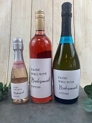 Pairs Well With Being A Bridesmaid Wine Label Bridesmaid Gift Wedding Day  • £1.90