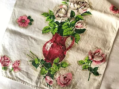 Vintage Pink Roses Linen Tea Towel - Parisian Prints Style • $9.99