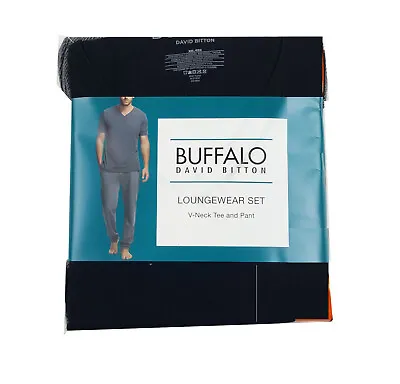 Buffalo David Bitton Mens 2 Piece Lounge Set V-neck Tee And Pant (Black L) NWT • $17.03