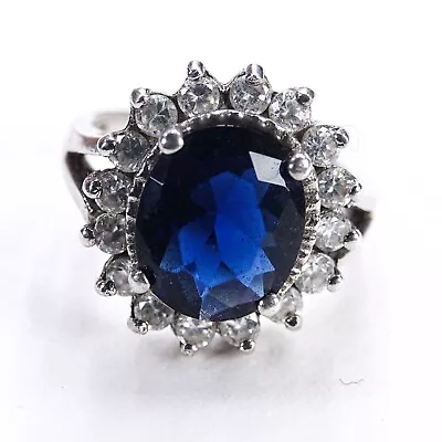 Sparkly 925 Silver Blue Crystal Ring Kate Middleton Engagement Style UK P/US 7.5 • £21.99
