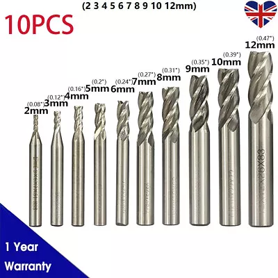 10PC 2-12mm HSS Straight Shank 4 Flute End Mill Cutter CNC Drill Bit Tool +Box • £9.59