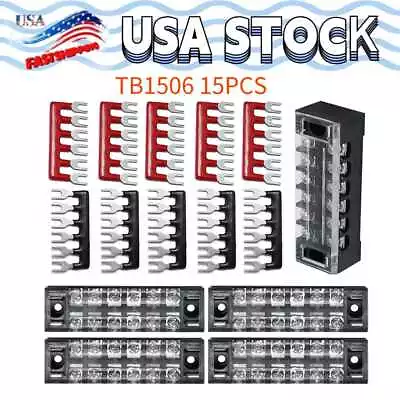 5Sets 6 Positions Terminal Block Barrier Strip Dual Row Screw 15A With Cover US • $9.99