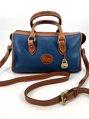 DOONEY & BOURKE Vintage French Blue AWL British Tan Zip Top Satchel Purse Bag • $99.99
