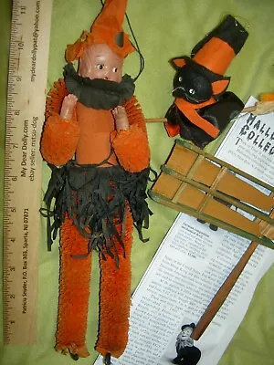 Antique 1920s German Halloween Working Ratchet Noisemaker & DOLL (replaced Cat) • $217.50