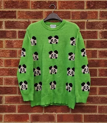 Native Youth Asos Green Jumper Panda Bear Black White Top Patterned Animal M • £23