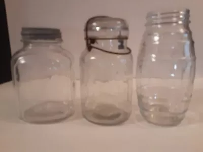 Vintage Lot Of 3 Double Safety SKO Montco Coffee Pickle Barrel Jars Qt. Jars • $24.99