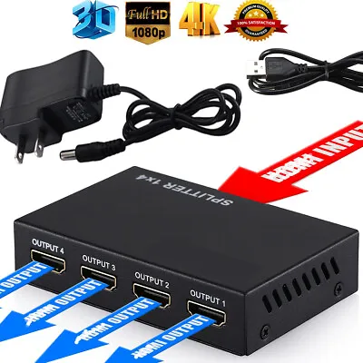 MI-compatible Splitter 1 In 4 Out Full  4Port Repeater Amplifier 3D 4K 1080p • $10.95