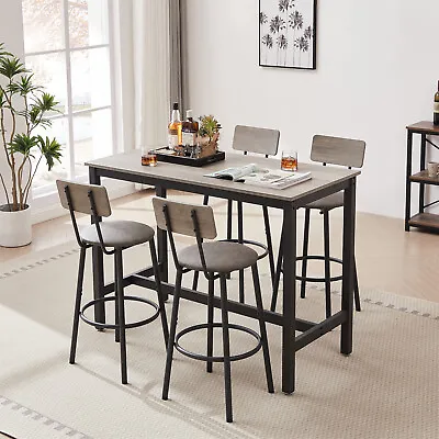 Bar Table Set 5-Piece Kitchen Breakfast Pub Table With 5 PU Bar Stools • $259.99