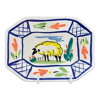 1998 Pottery Dish Tray Artist Signed Stebner Hand Painted Porcelain Sheep VTG • $28