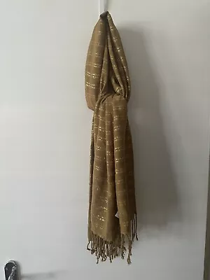 H&M Tasseled Scarf Brown Gold Metalic Stripe • £4.50