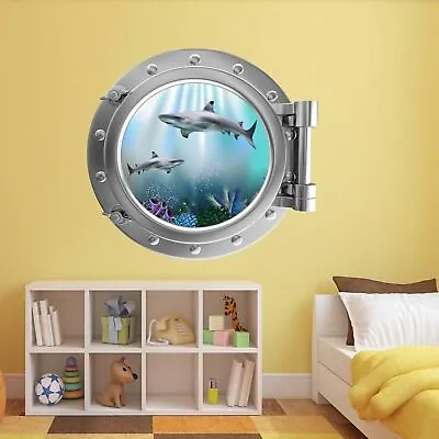 Underwater Shark Porthole Wall Sticker Mural Decal Kids Bedroom Home Decor BZ8 • £15.99