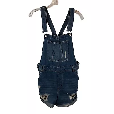 H&M Divided Distressed Cuffed Jean Overalls Women’s Size 10 Blue *Q • $18.99