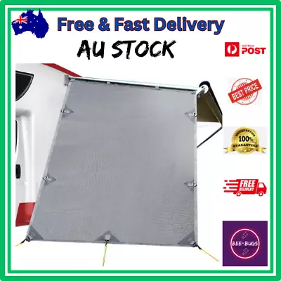 Grey Caravan Privacy Screen 1.95 X 2.2M End Wall Side Sun Shade Roll Out Awning • $53.29