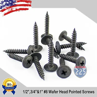 #8 Black Wafer Head  Pointed Metal Screws (1/2  3/4  1 ) Phillips Truss Head USA • $11.99