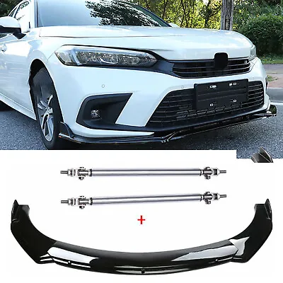 For Honda Civic SI Front Bumper Lip Spoiler Splitter Diffuser Body Kit Strut Rod • $69.99