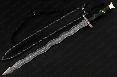 Custom Handmade Damascus Steel Double Edge Viking Sword Battle Ready With Sheath • $119.99