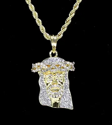 14k Gold Plated Jesus Piece Cz Pendant 24  Rope Chain Hip Hop Necklace • $9.95