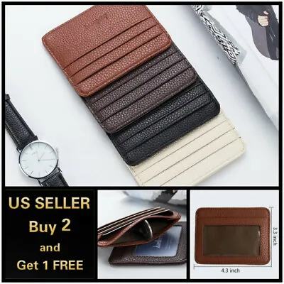 Leather Slim Flat Wallet Card Case Card Holder Front Pocket Wallet Credit ID • $5.99