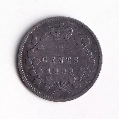 Canada 1889 Five Cent 5c Silver Coin Queen Victoria .925 Silver Key Date • $25.76