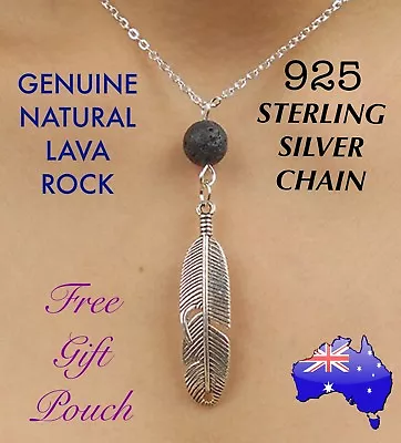 Lava Rock Stone Feather Essential Oil Diffuser 925 Sterling Silver Necklace Gift • $11.50