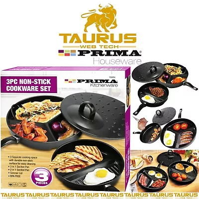 £15.95 • Buy 3 X PRIMA DIVIDED NON STICK WONDER KITCHEN COOKWARE SET COMBO FRYING PAN LID UK