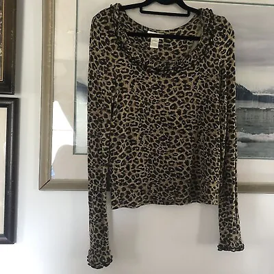 Jones New York Long Sleeve Leopard Print Ruffle Detail Top Sz M A1923 • $18